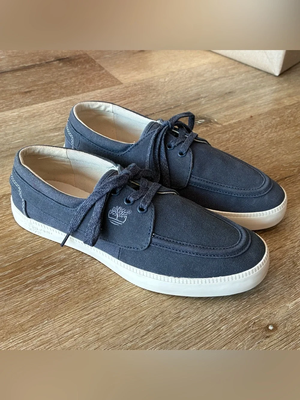 Timberland Newport Bay Navy Blue Canvas Boat Shoes Mens Shoes Size US 7.5 EU 41